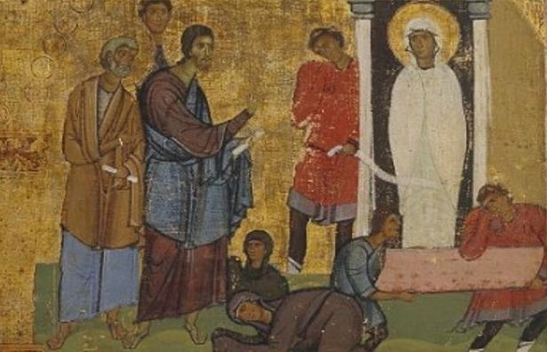 Воскрешение праведного Лазаря. Фрагмент архитрава с двунадесятыми праздниками.Синай. XII в.