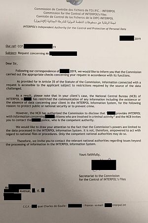 ответ из Интерпола Франция