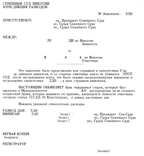 свидетельство о разводе на Кипре