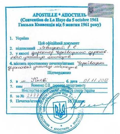 Пример апостиля Украины