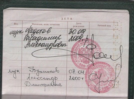 Паспорт с информацией о детях